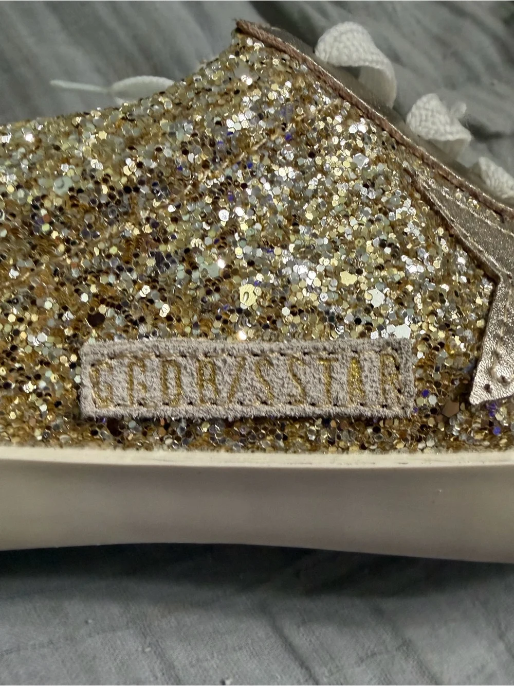 Golden Goose Super Star Gold Glitter Low-Top Sneaker size 8.5